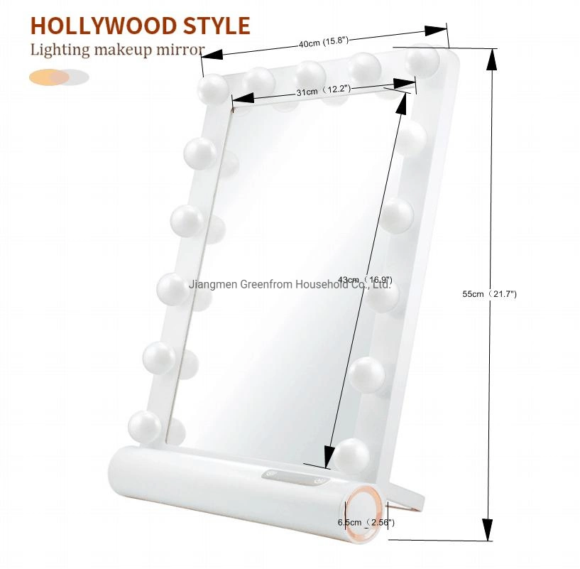 Plastic Hollywood Mirror 3 Color Lighting Modes Tabletop or Wallmount Vanity Slim Makeup Mirror with USB Charger Hollywood Makeup Mirror Lighting Mirror