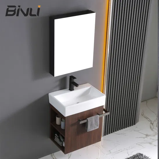 Mobiletto da bagno piccolo in compensato da parete da 500 mm con mobiletto a specchio e lavabo artistico singolo
