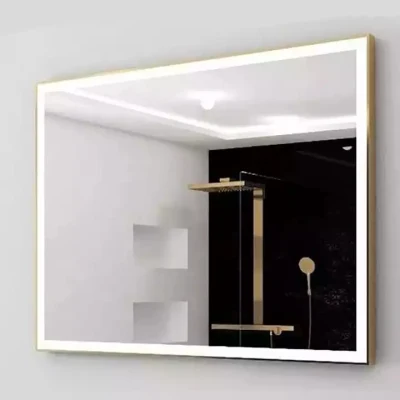 Specchio da bagno rettangolare a LED con cornice in metallo, decorazione da parete per soggiorno di alta qualità